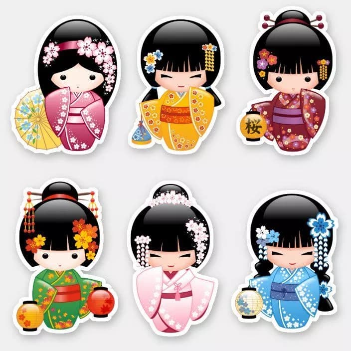 Imã de Geladeira Enfeite Decorativo em Resina Kokeshi/Boneca Japonesa