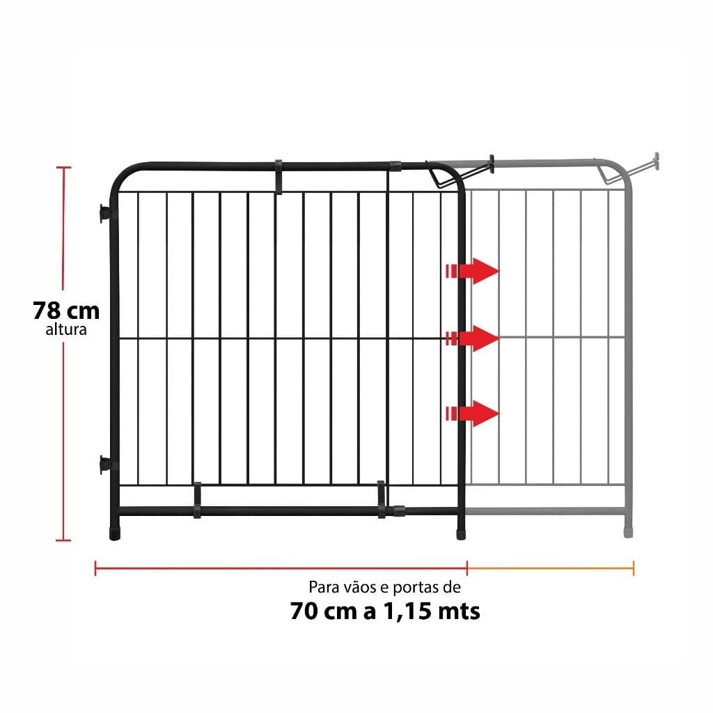 Portão Grade de Proteção Pet e Criança Expansível Ajustável 70cm a 115cm 78cm Altura