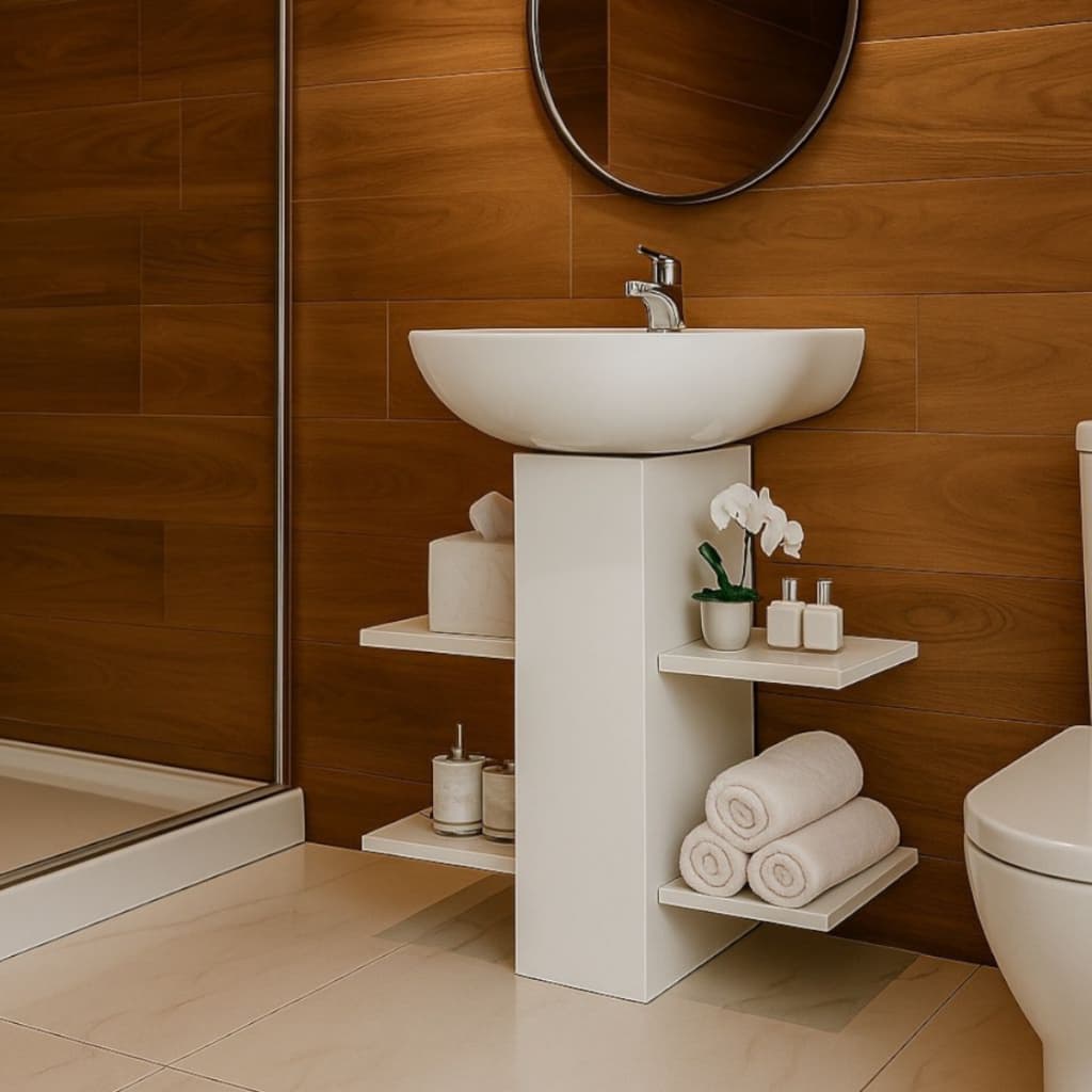 Gabinete De Banheiro 65CM Armário Pia De Coluna Com 4 Prateleiras Para Organização