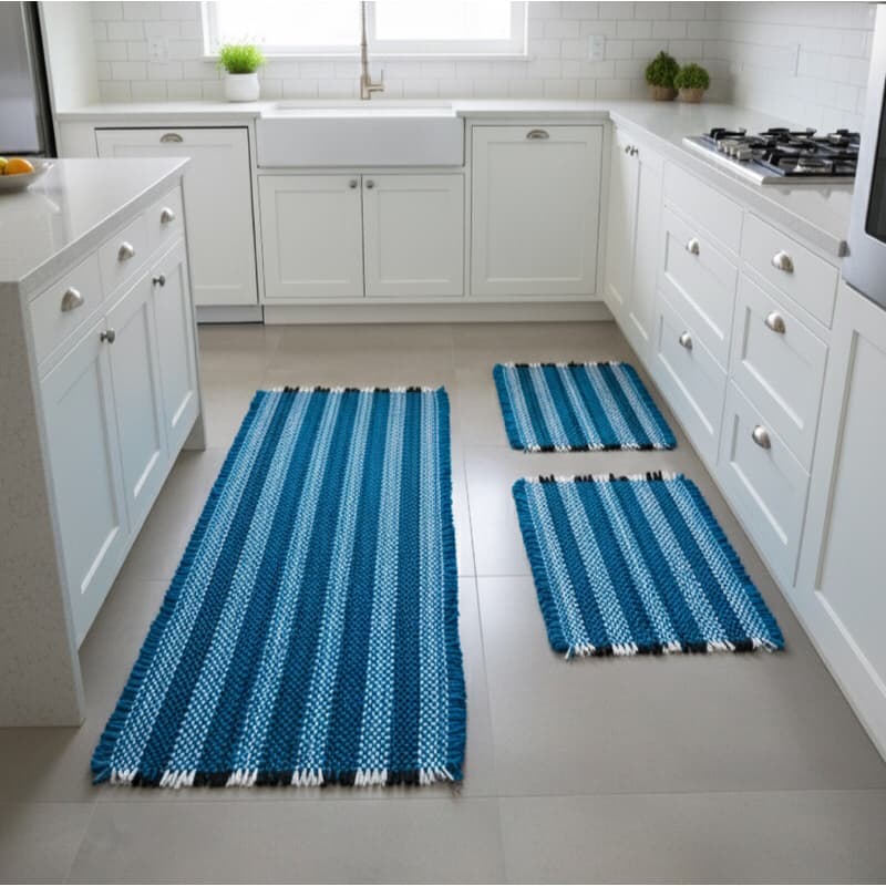 Jogo de Tapetes - 3 Peças 1 Passadeira 2 Tapete Malha Trançada