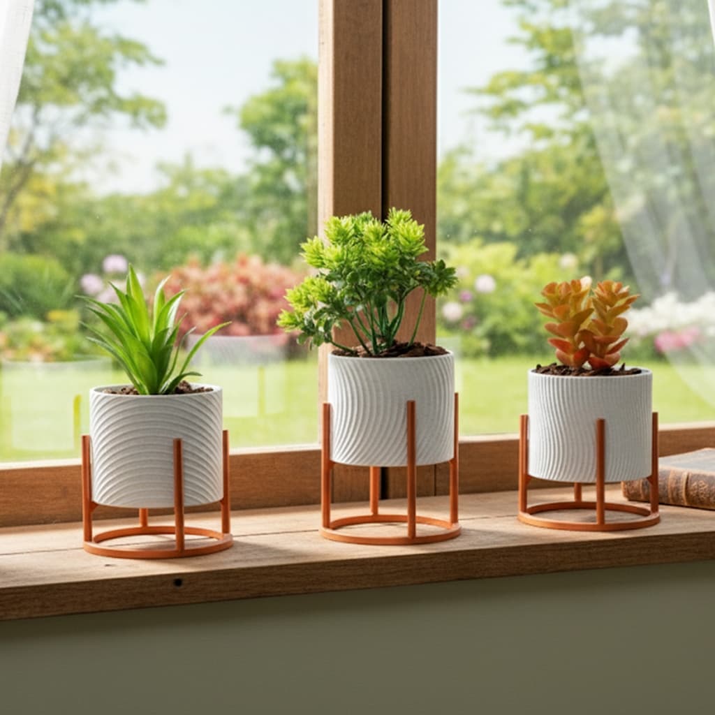 Kit 3 Vasos Decoraçõa Sala | Textura Minimalista + Suportes Elegantes