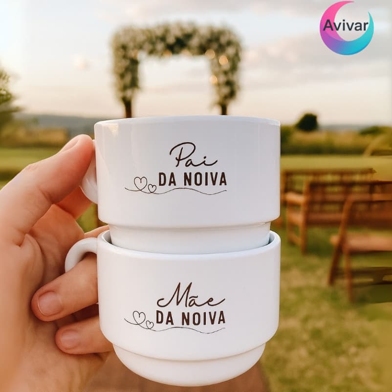 Kit de 6 a 10 xicaras Modelo 1 | Xícara Porcelana Mãe da noiva, pai do noivo, Padrinhos Casamento.