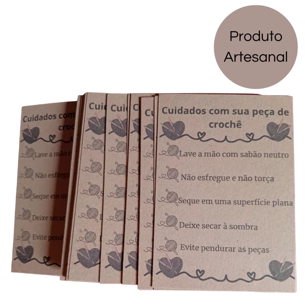 Cartão cuidados com seu crochê Papel kraft 180g tam.10x8cm