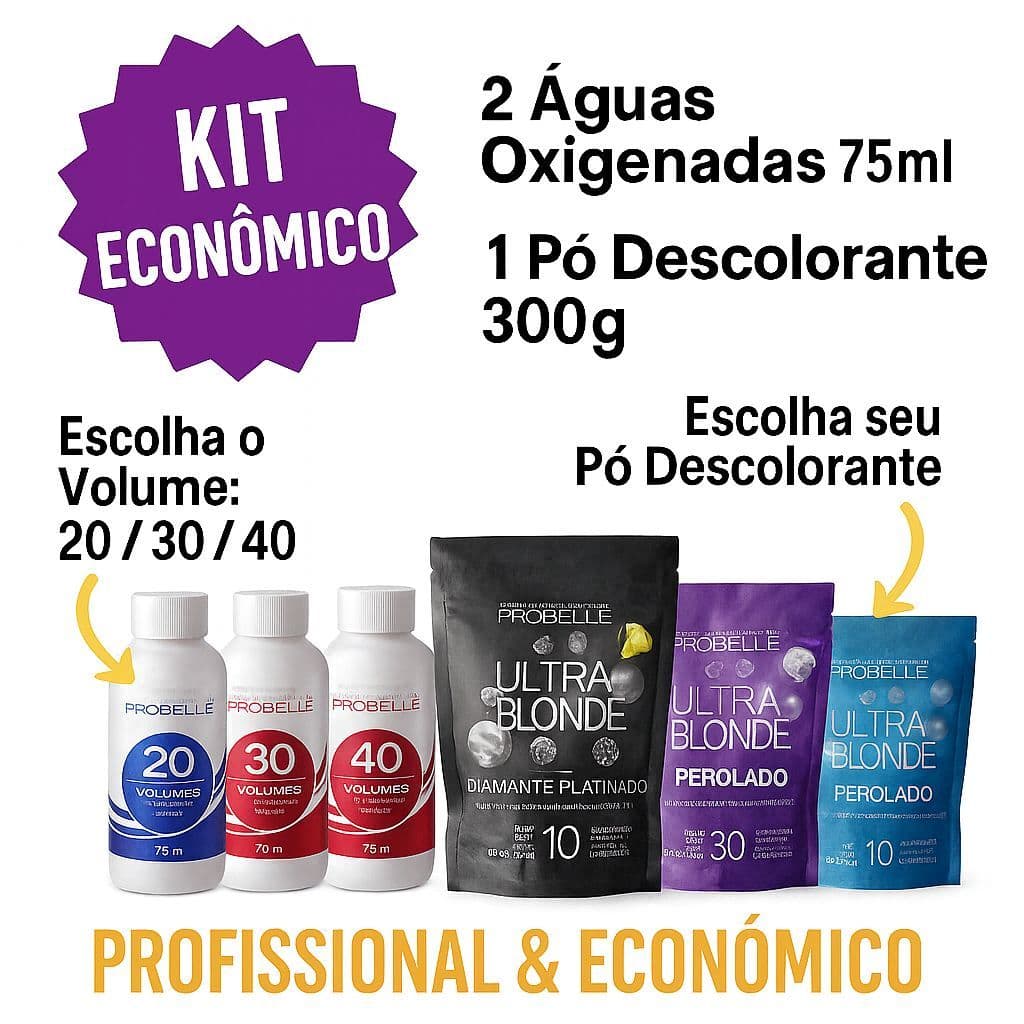 Kit C/ 2 Aguas Oxigenadas 75ml + 1´Pó Descolorante 300g Probelle ESCOLHA SEU KIT