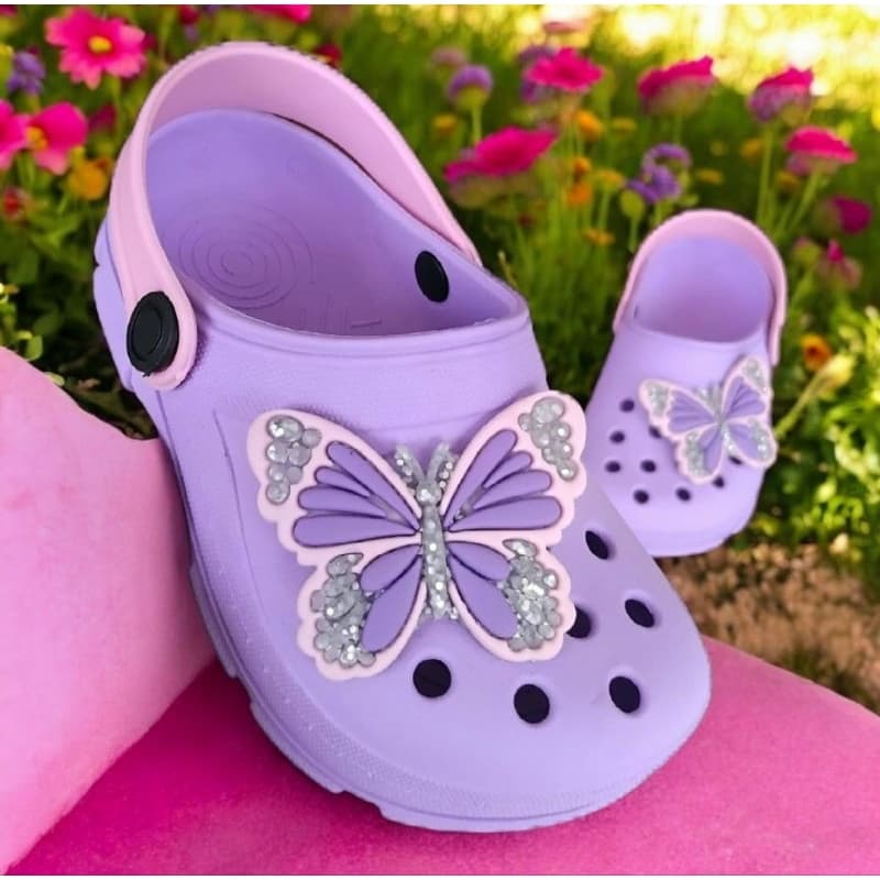 Calçado infantil, sandália emborrachada, para meninas, confortável, leve, antiderrapante, borboletas