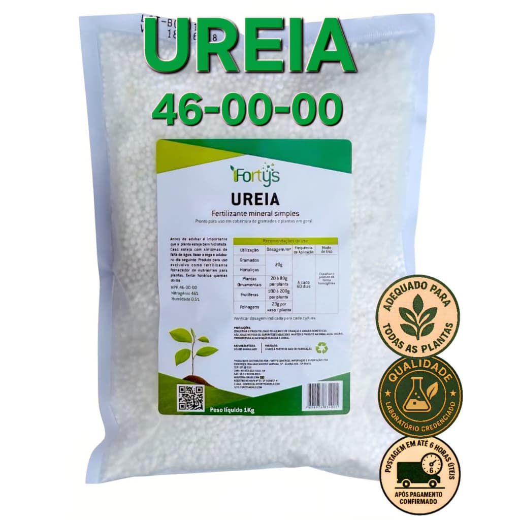 Fertilizante Ureia 46% N FORTYS – Crescimento Rápido para Grama, Milho e Jardim – 1kg