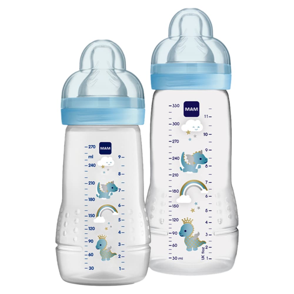 KIT MAMADEIRA MAM EASY ACTIVE + ACTIVE SET AZUL 2 UNIDADES 270ML E 330ML
