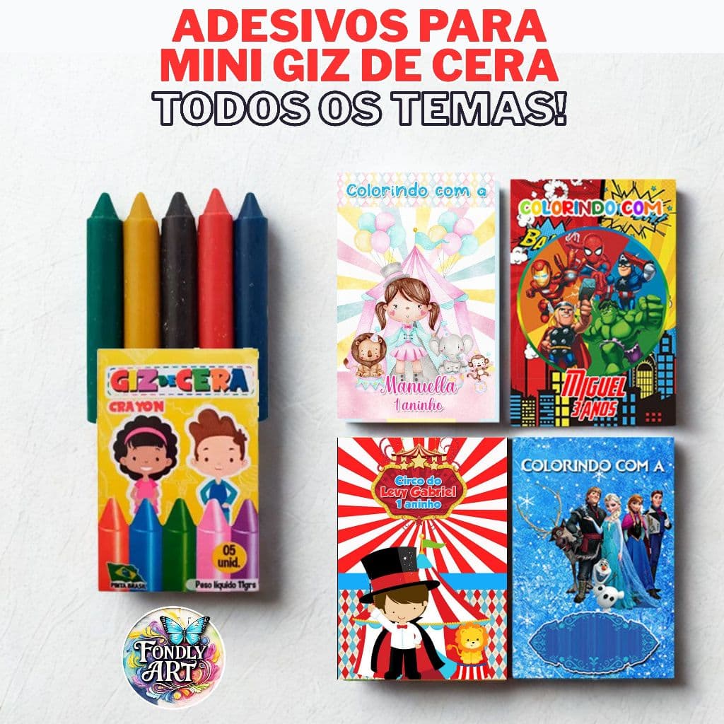 Adesivo para Giz de cera -  Feito em todos os temas! Envio imeditado!