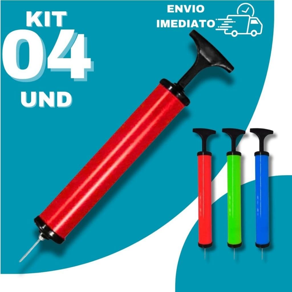 Kit 04 Bomba de Ar Portátil 28cm Inflador com Bico para Bola Futebol Vôlei Basquete Esportes
