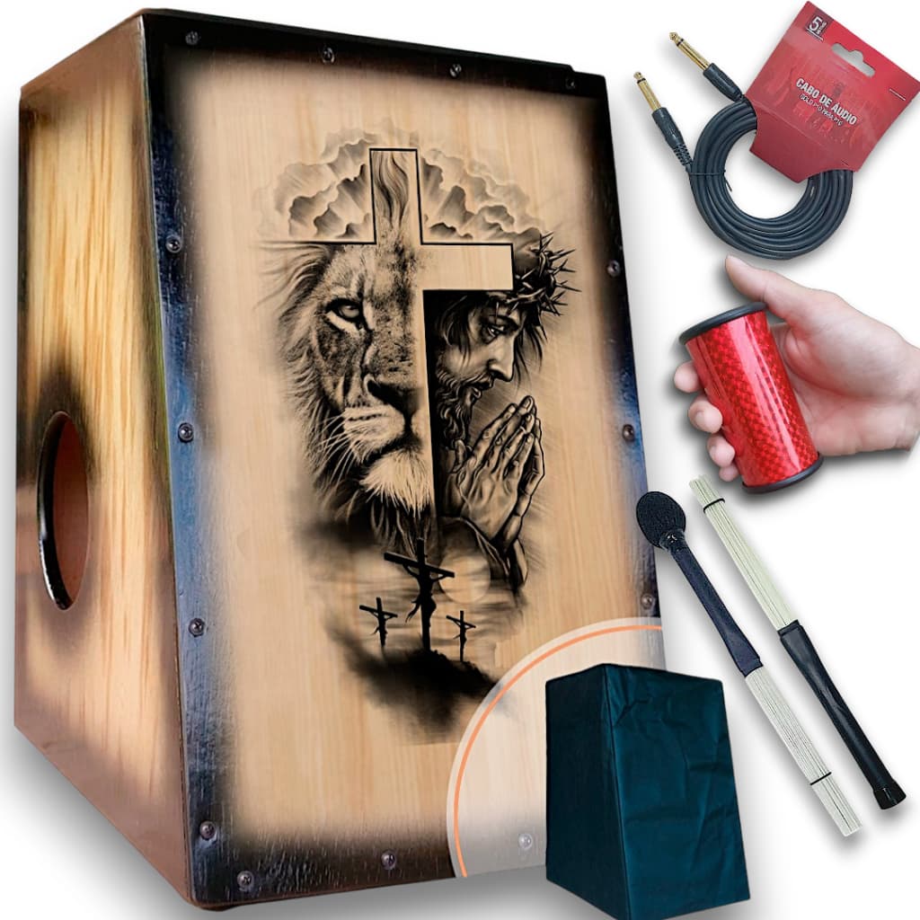 Cajón/Carron Elétrico Calvário + Sleep + Vassourinha + Chocalho de pé + Baqueta/vassoura