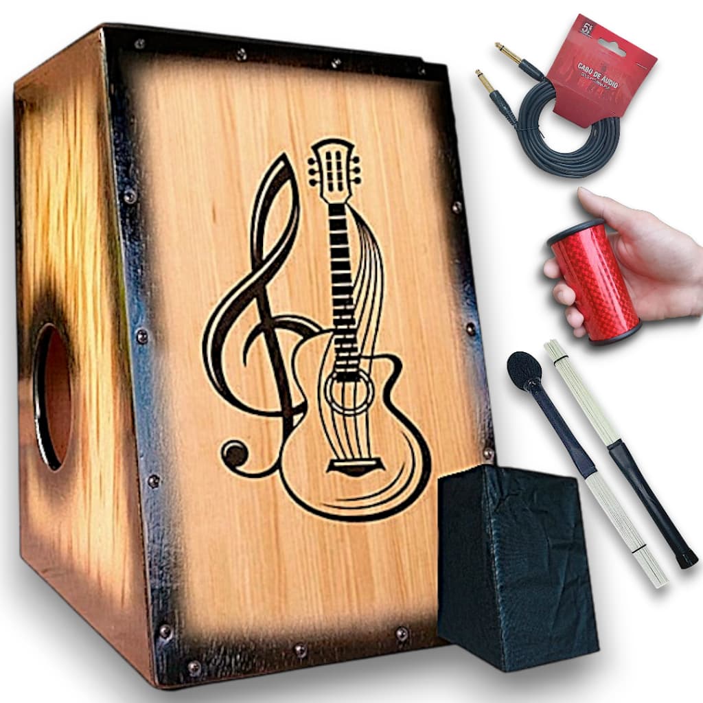 CAJON/CARRON ELÉTROACÚSTICO + KIT PERCUSSÃO