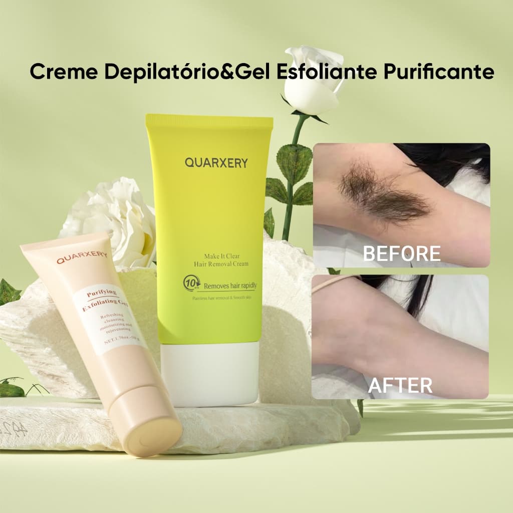 [Kit de Limpeza Profunda] Creme Depilatório Sem Dor QUARXERY + Gel Exfoliante Clareador