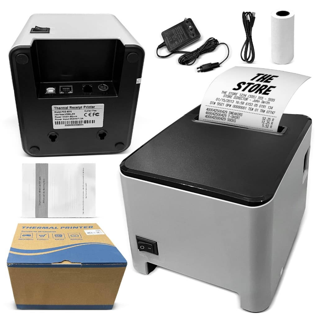 Impressora Térmica de Recibos 80mm, Velocidade 220-300mm/s, Conexão USB e Bluetooth, Ideal para Comércio e Restaurante