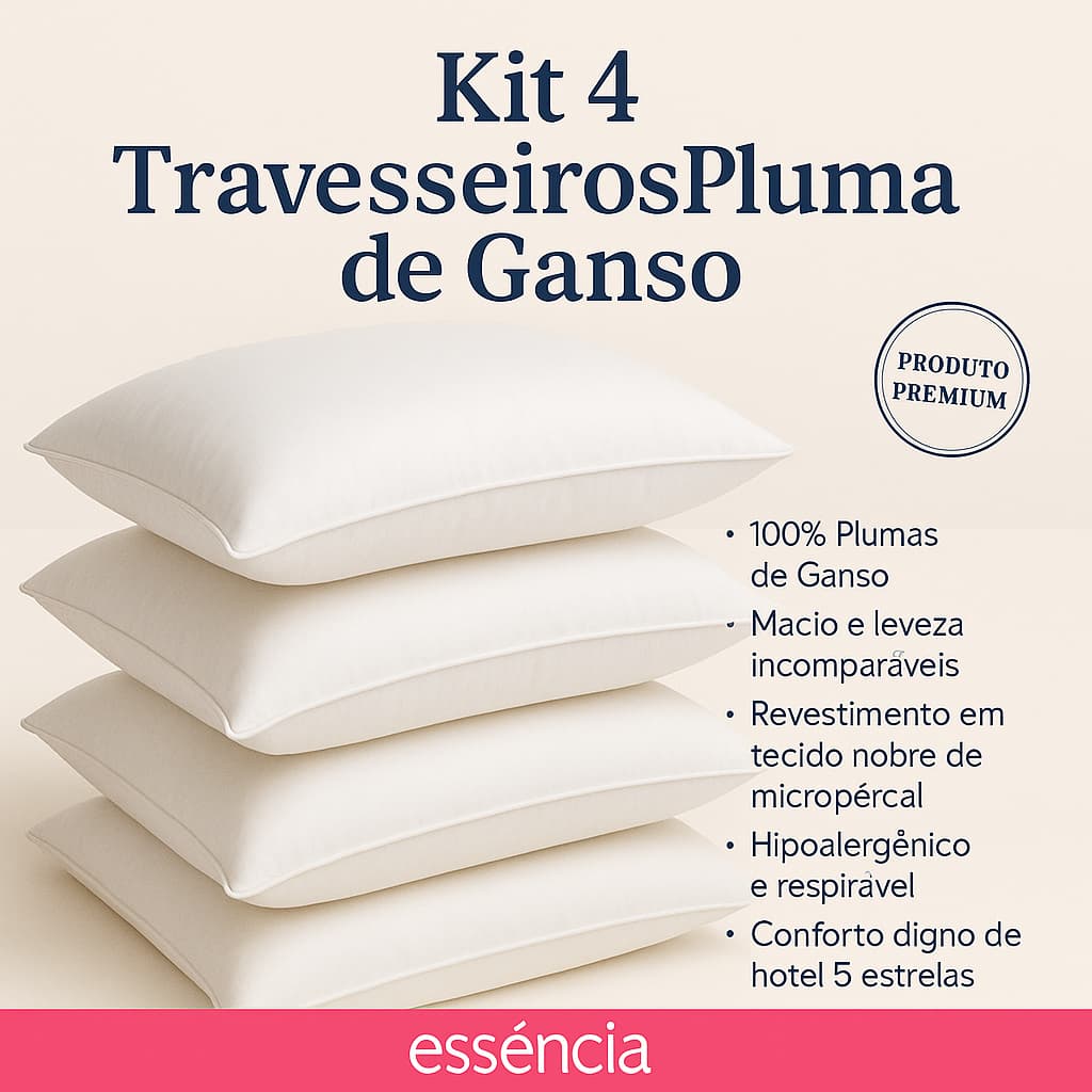 Kit 4 Travesseiro Pluma de Ganso Confortavel e Macio Antiacaro 70x50cm ENVIO IMEDIATO