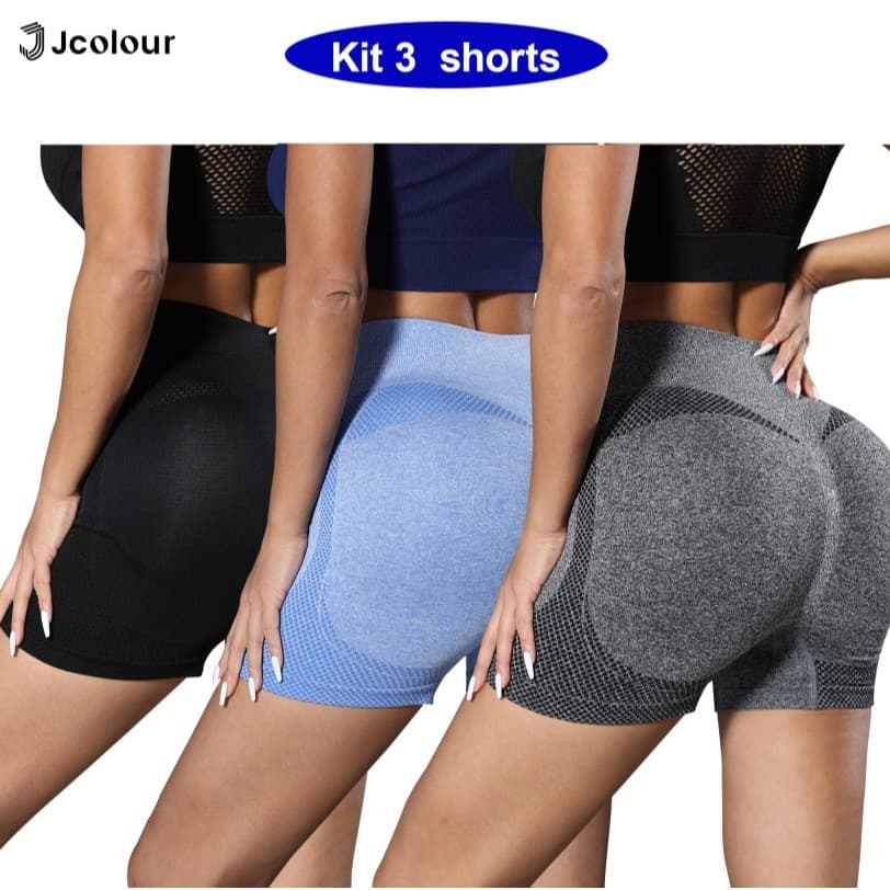Jcolour Kit 3 Shorts Feminino academia Legging Fitness Academia Empina o Bumbum Zero Transparência