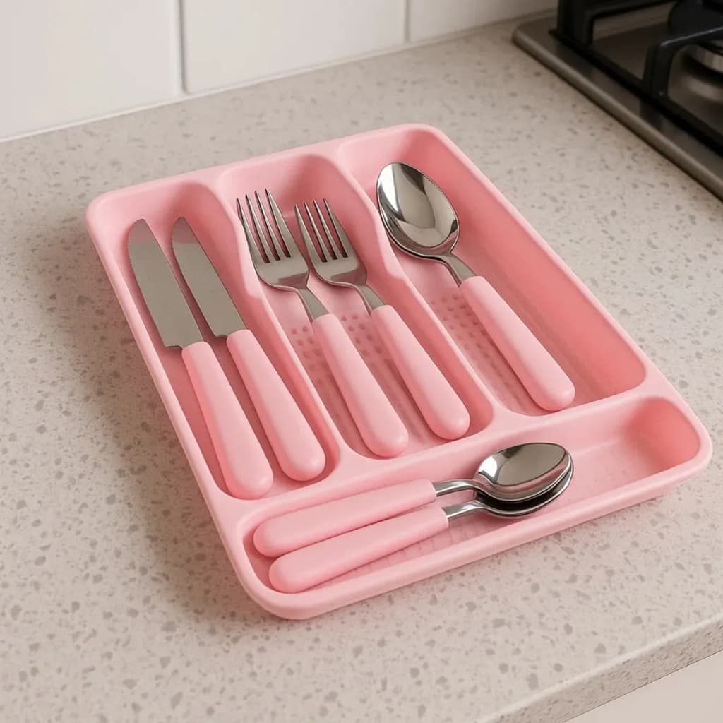 Jogo De Talheres Inox Com 24 Peças + Suporte Gaveteiro