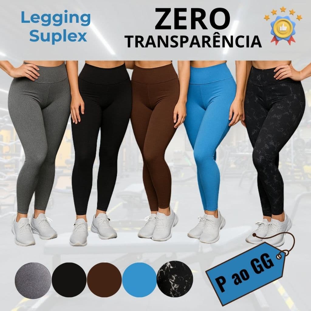 Legging Supplex Zero Transparência Linha Premium Fitness Cós Alto