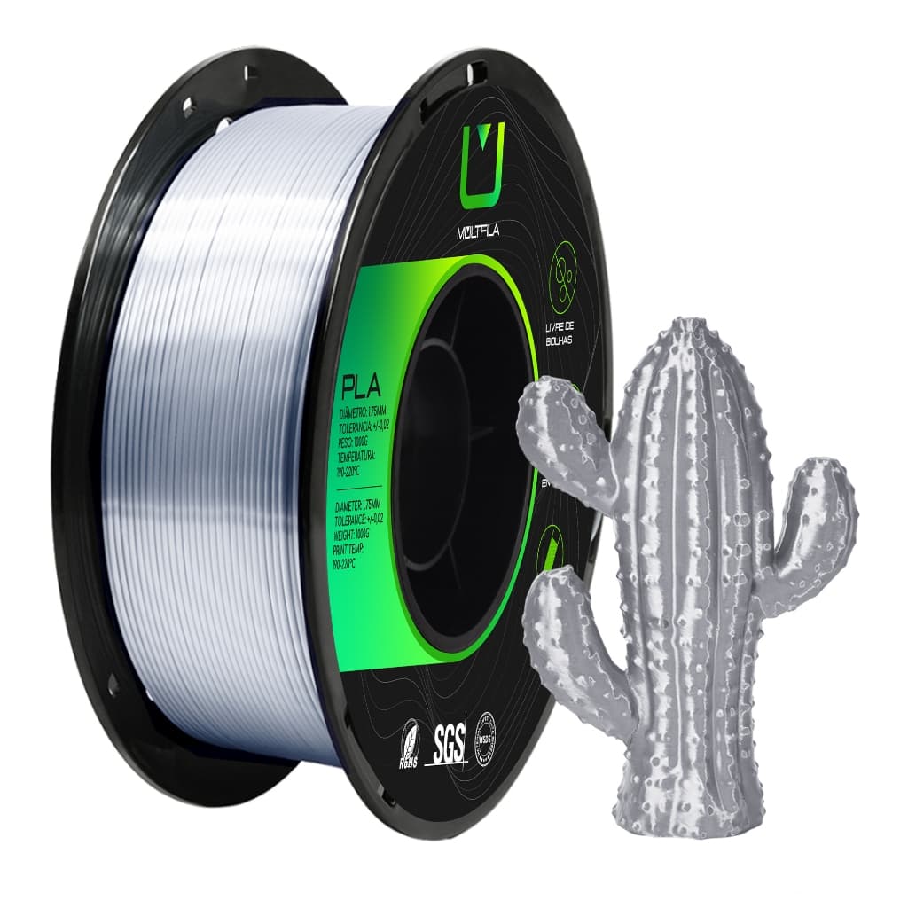 Filamento PLA Silk Prata Metalizado Impressora 3D 1kg Multfila