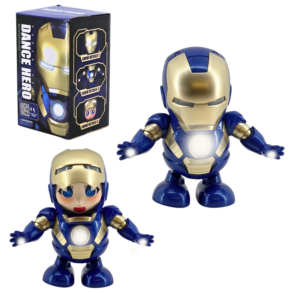 Boneco Homem de Ferro Azul Dançante Dance Hero com Luzes Som Presente Infantil Interativo