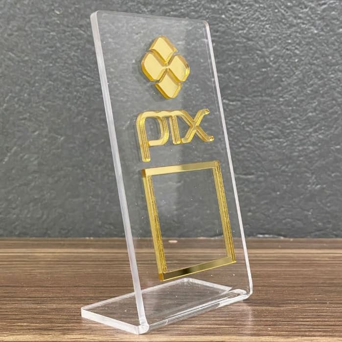 Placa Pix Display em Acrílico Mesa Balcão QR Code PIX Pagamento Para Loja