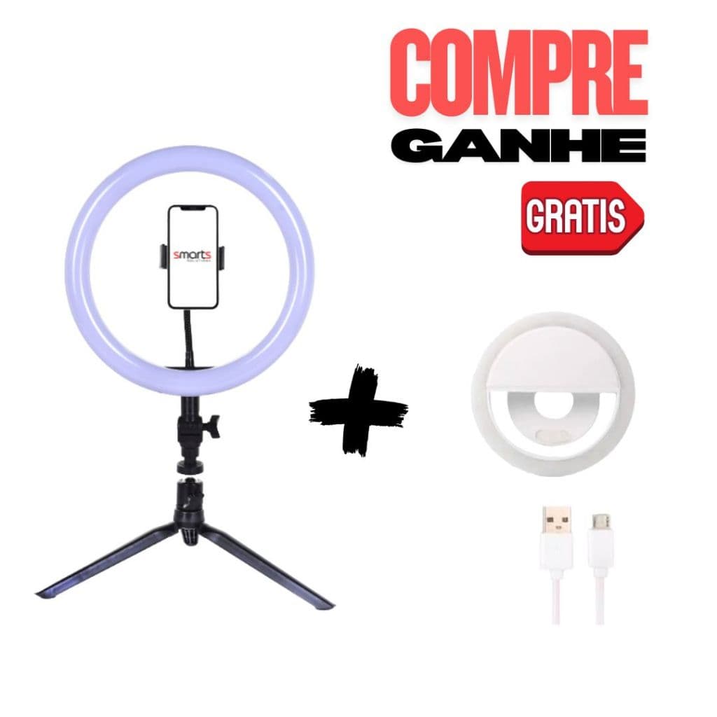 RING LIGHT DE MESA 10 POLEGADAS C/ BLUETOOTH + ANEL LUMINOSO PARA CELULAR RING LIGHT