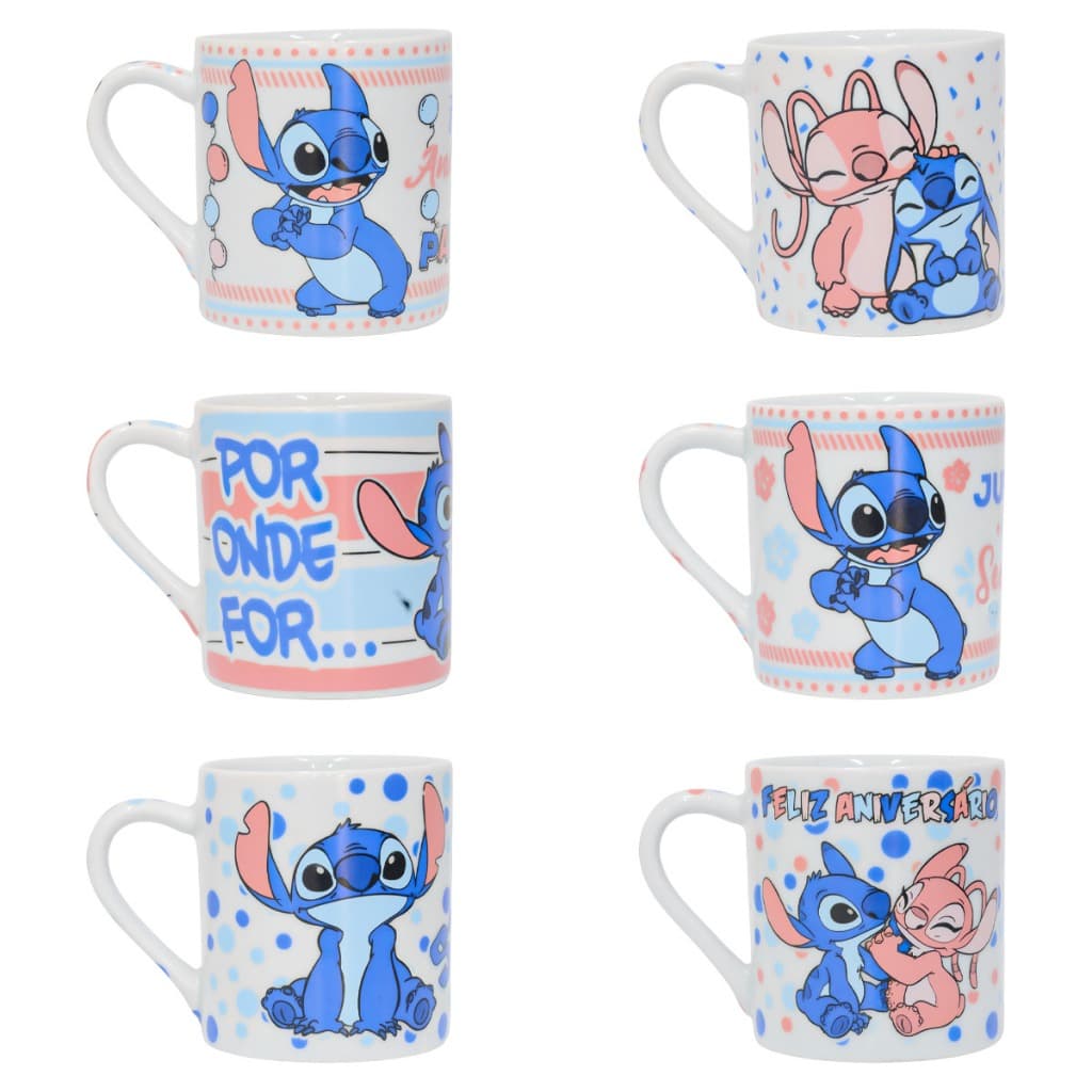 Kit 6 Canecas Café Stitch Porcelana Decorativas Para Cozinha Colecionáveis