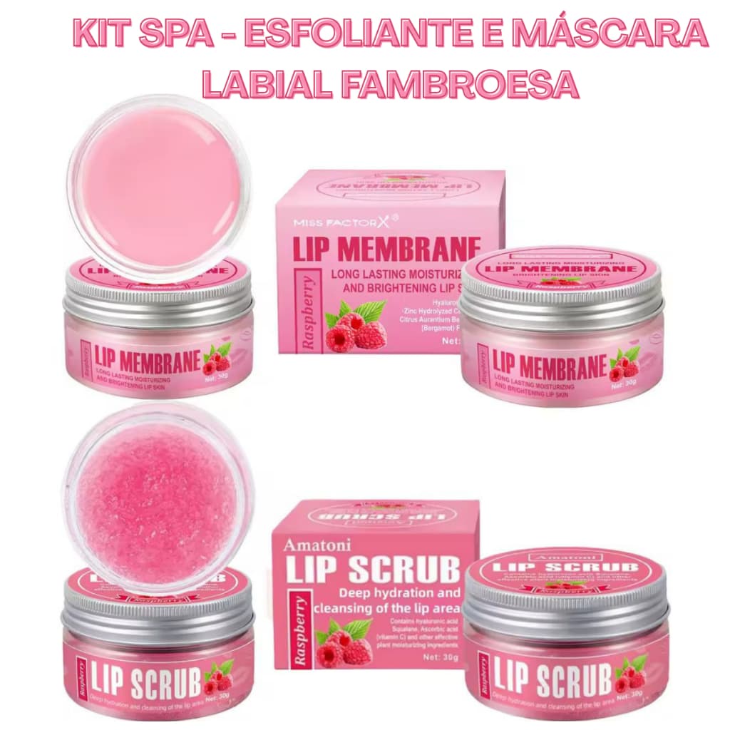 Kit Esfoliante e Máscara Labial de Framboesa para Spa Labial