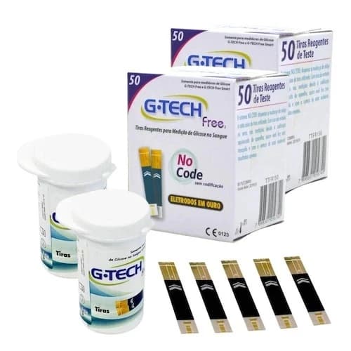 Kit 100 Tiras Reagentes G-Tech Free (2 Frasco C/ 50 Tiras)