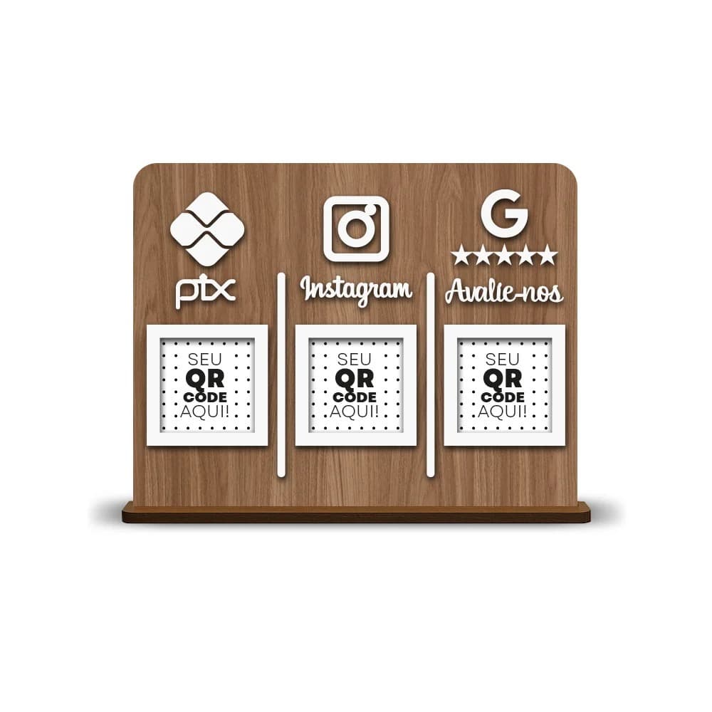 Placa de mesa 3 QR Code  - Pix Instagram Wifi Google Cardápio Display