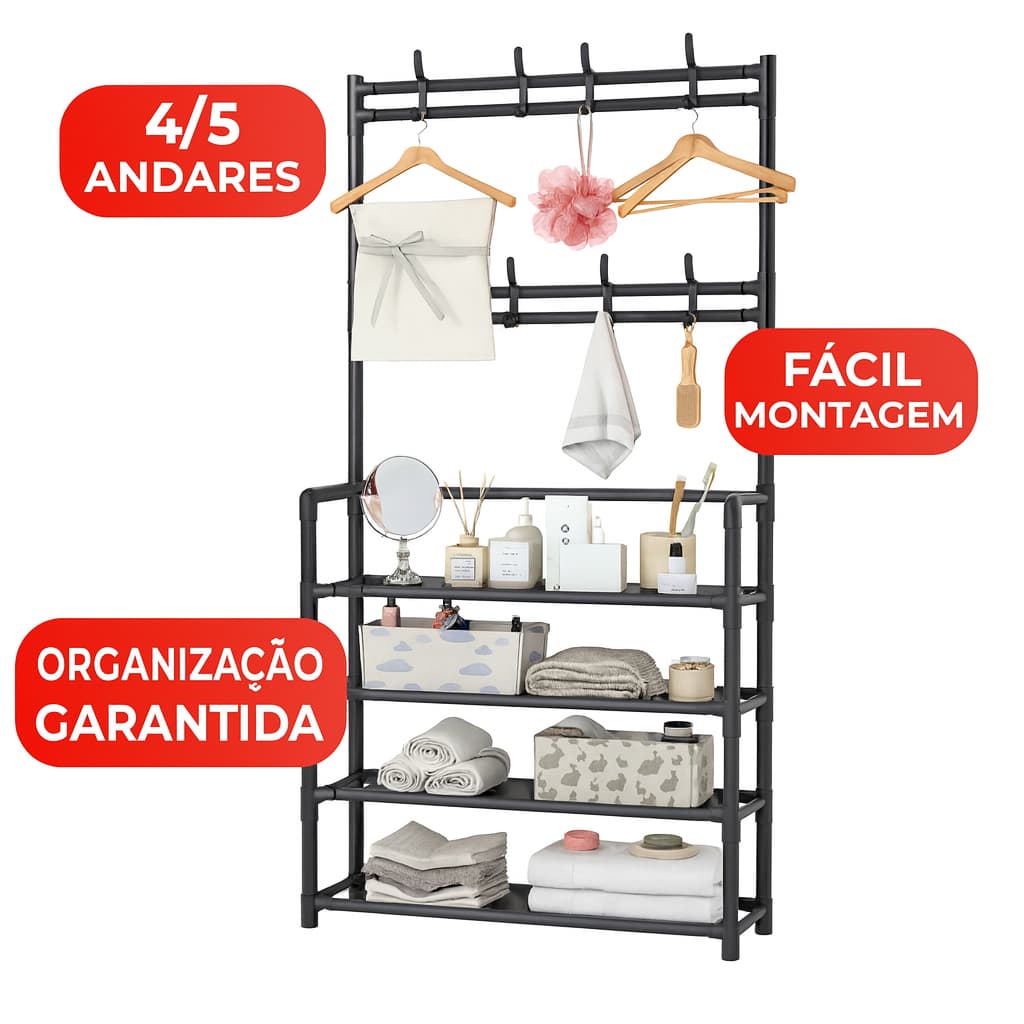 Arara 4/5 Andar Sapateira Organizadora Cabideiro Suporte Multiuso Sapato Tenis Roupa Quarto Armários
