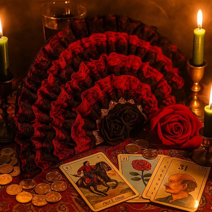 Leque Pomba Gira, Cigana, Maria Mulambo, Sete Saias e Esmeralda