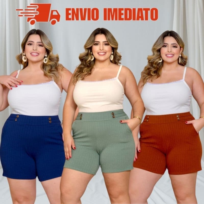 Short Feminino Bubble com Botões | Plus Size