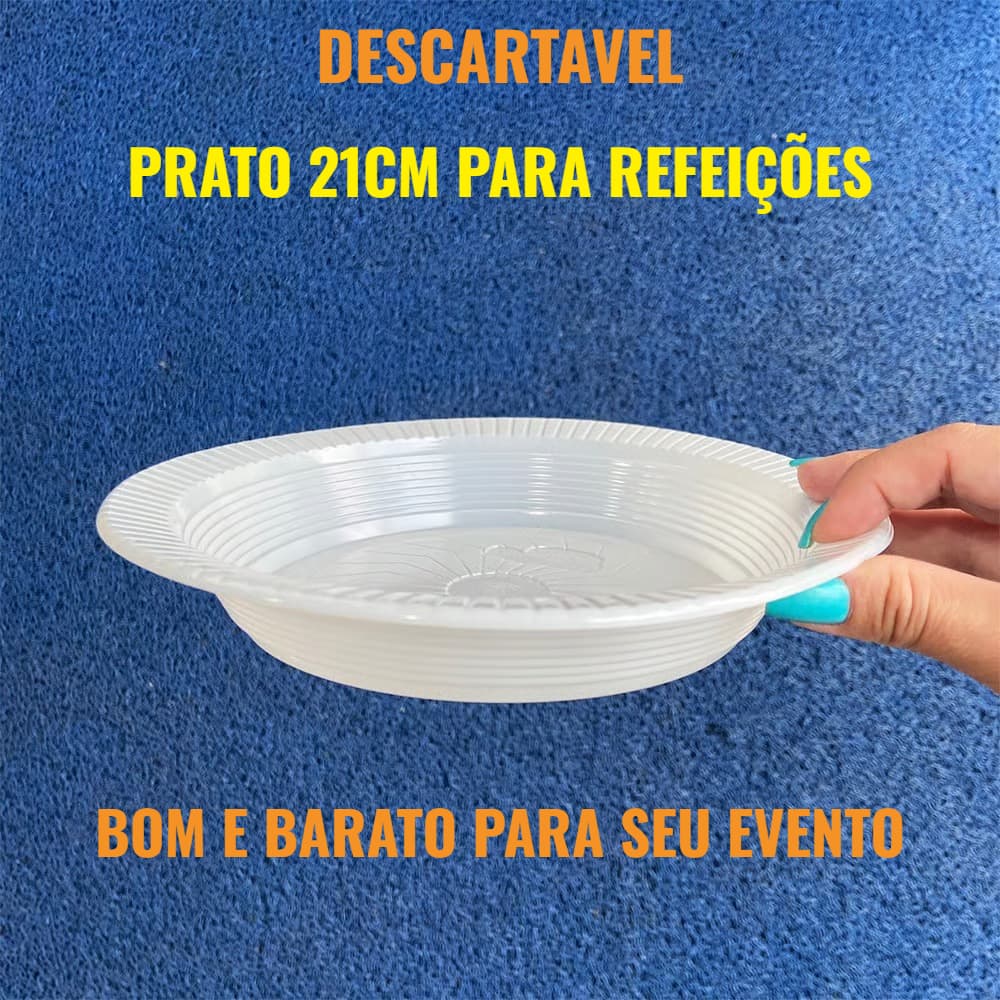 10~100 Pratos Descartável Fundo 21cm Branco [Pacote com 10 Unidades] pra Refeições, Festas e Eventos