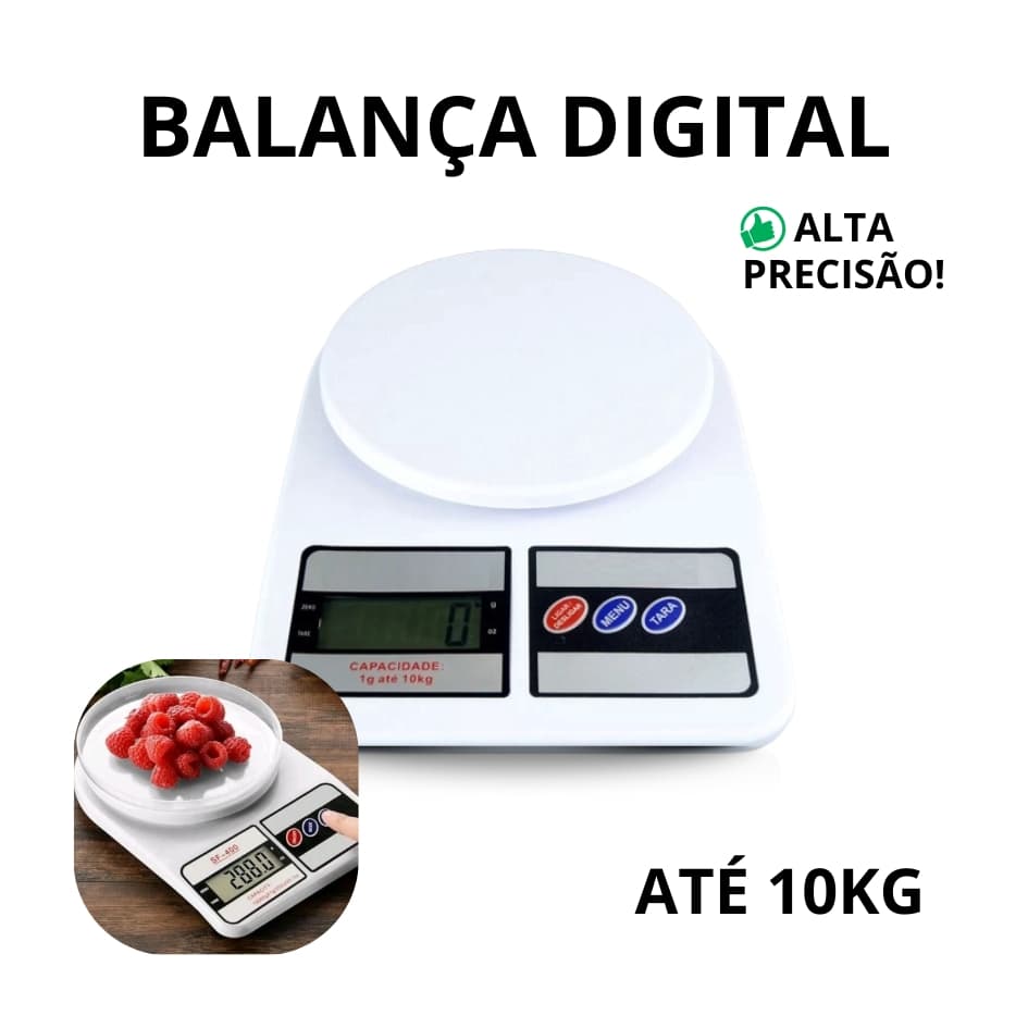 Balança de Cozinha Digital alta precisão Branca multiuso até 10kg