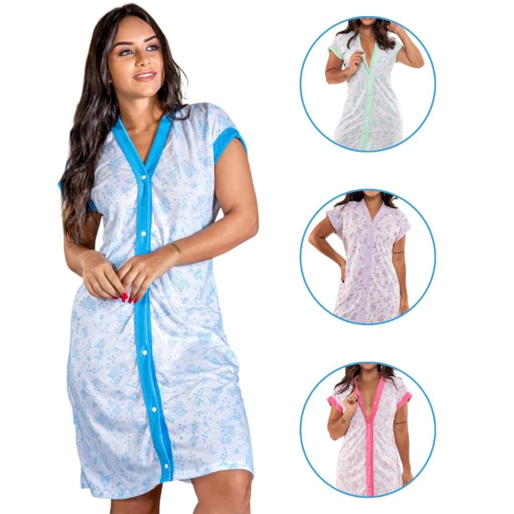 Camisola Maternidade Amamentação Gestante Senhora Abertura Frontal Estampada Donna Joli