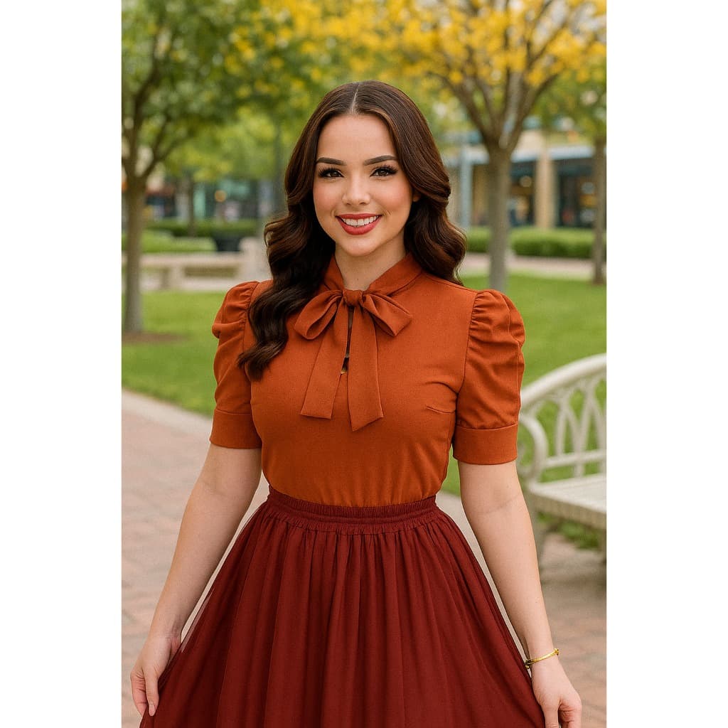 Blusa Social Manga Curta Bufante com laçinho Lisa Social Elegante Moda Evangélica Estilosa