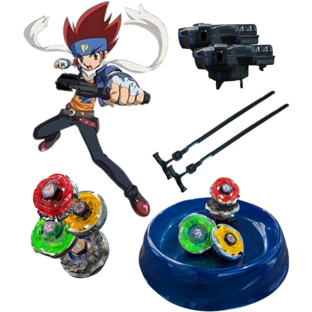 Kit 4 Beyblade Tornado de Metal com Led e Lançador Spinner