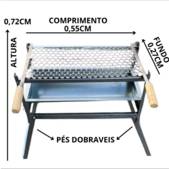 Churrasqueira Media Portátil Compacta Galvanizada Grelha Inox Pés Dobrável Camping Pesca Praia
