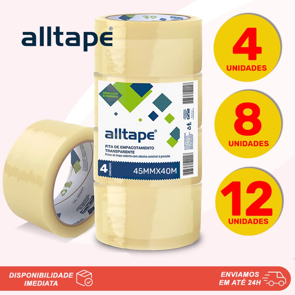 Fita Adesiva Transparente Larga Para Empacotamento 40 metros Alltape Grossa Ecommerce Hotmelt Kit Promocional