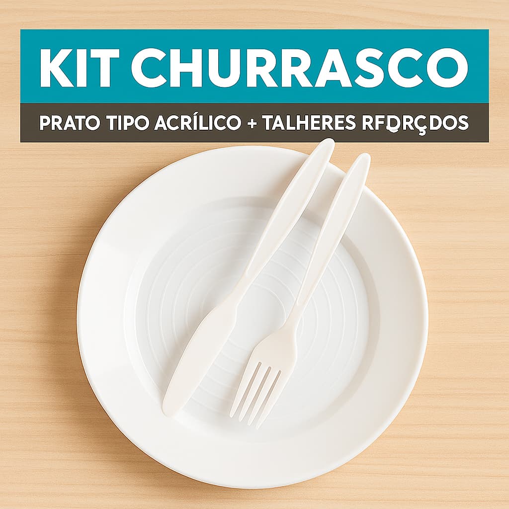 50 Kit Churrasco Premium Refeição Com Prato Rígido 22cm Garfo e Faca Reforçados.
