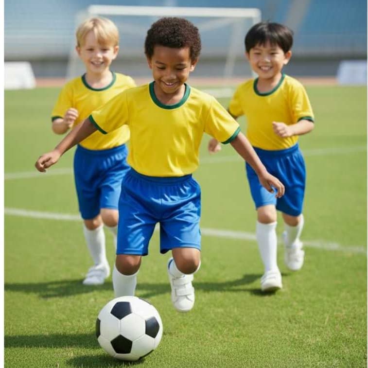 Conjunto Brasil Infantil Juvenil Camiseta e Shorts Poliéster Menino e Menina Unissex Amarelo e Azul Liso