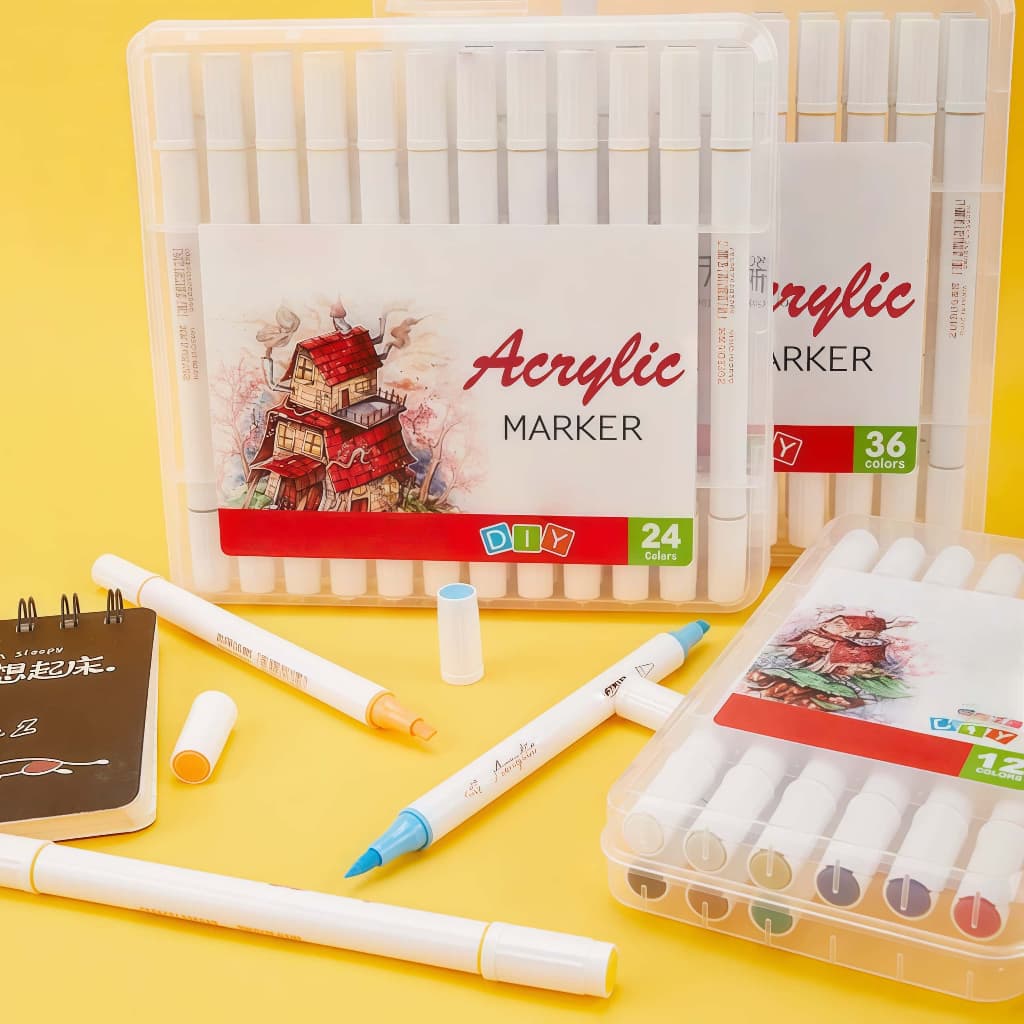 Marcadores Acrílicos Cabeça Dupla De 24/48/72/96/120Cores Para Cerâmica Metal  Tecido Pintura E Arte