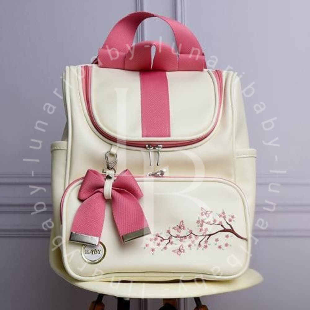 Mochila Maternidade Multifuncional Impermeável Bordado de Flor e Leãozinho Menina/Menino