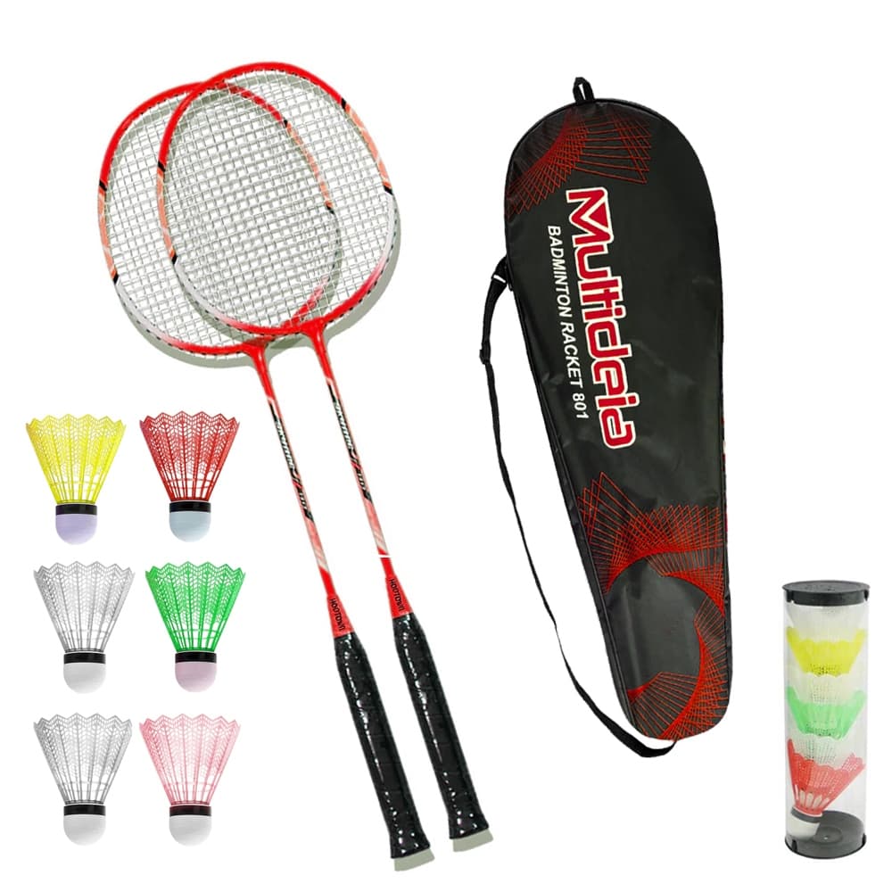 Kit 2 Raquetes Badminton Com 6 Petecas e Bolsa Esporte Treino Diversão Lazer