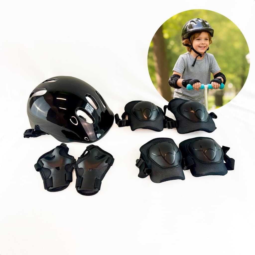 Kit De Proteção Capacete com Joelheira e Cotoveleira Segurança Infantil Bike Patins Skate