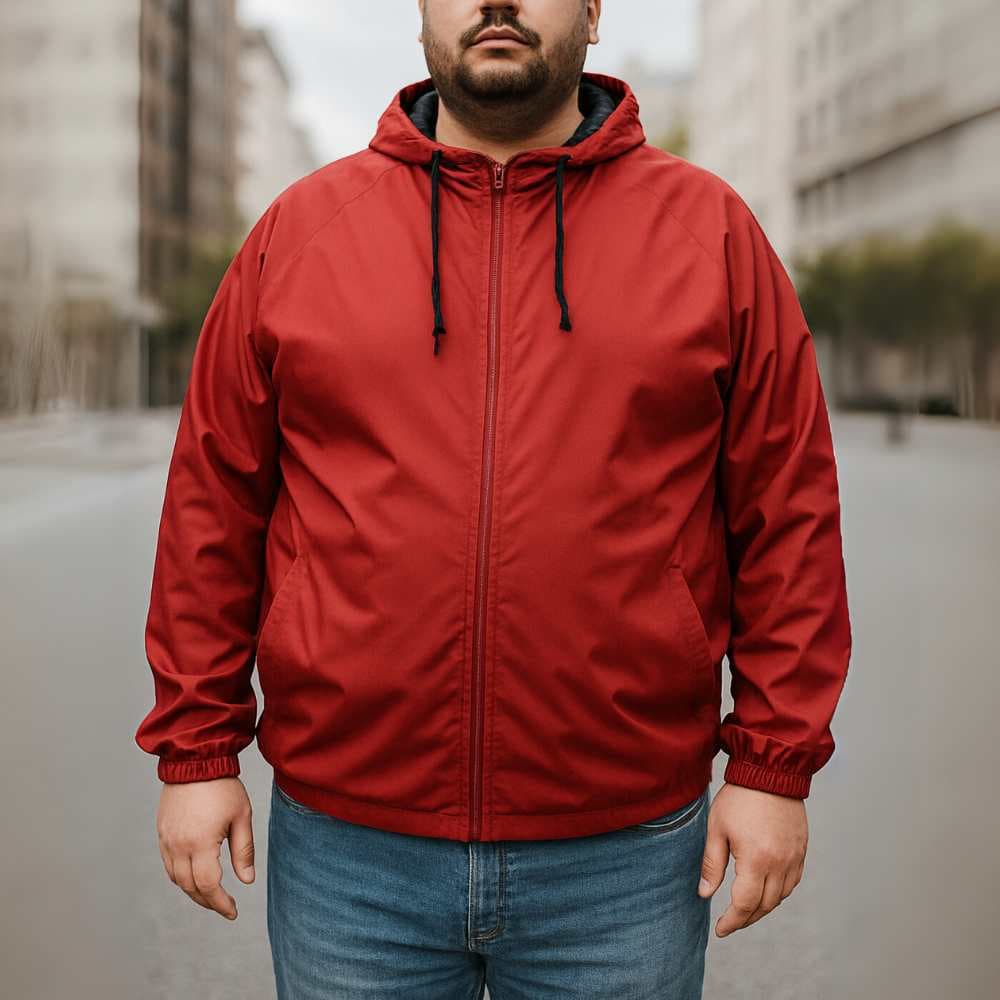 Jaqueta Corta Vento Masc Lisa  Capuz C FORRO, Impermeável, Bolso plus size