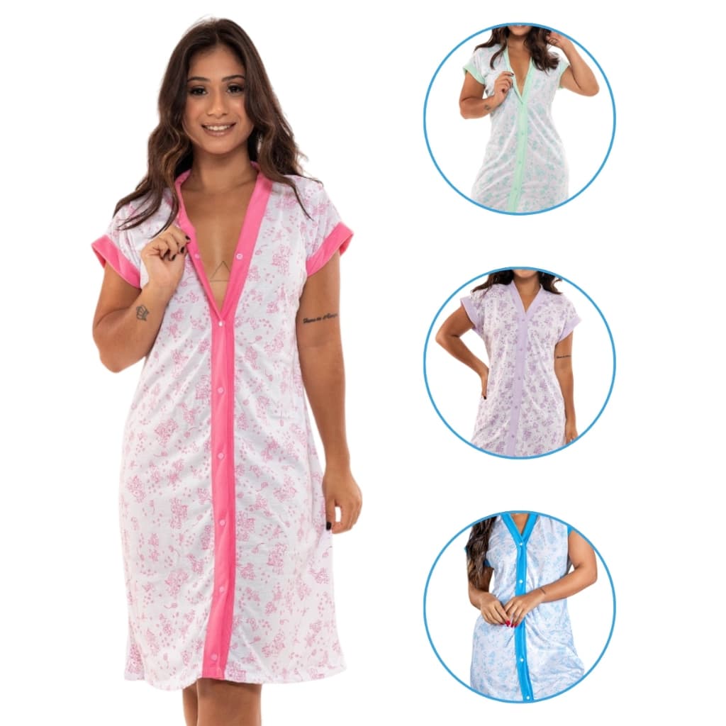 Camisola Amamentação Algodão Pijama Gestante Abertura Frontal Maternidade Conforto