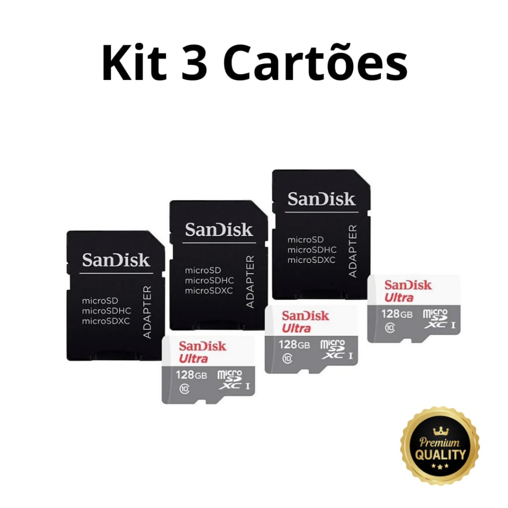 Kit 3 Cartão De Memória Micro Sd Sandisk 64gb e 128gb Compatível com Câmeras e Celulares
