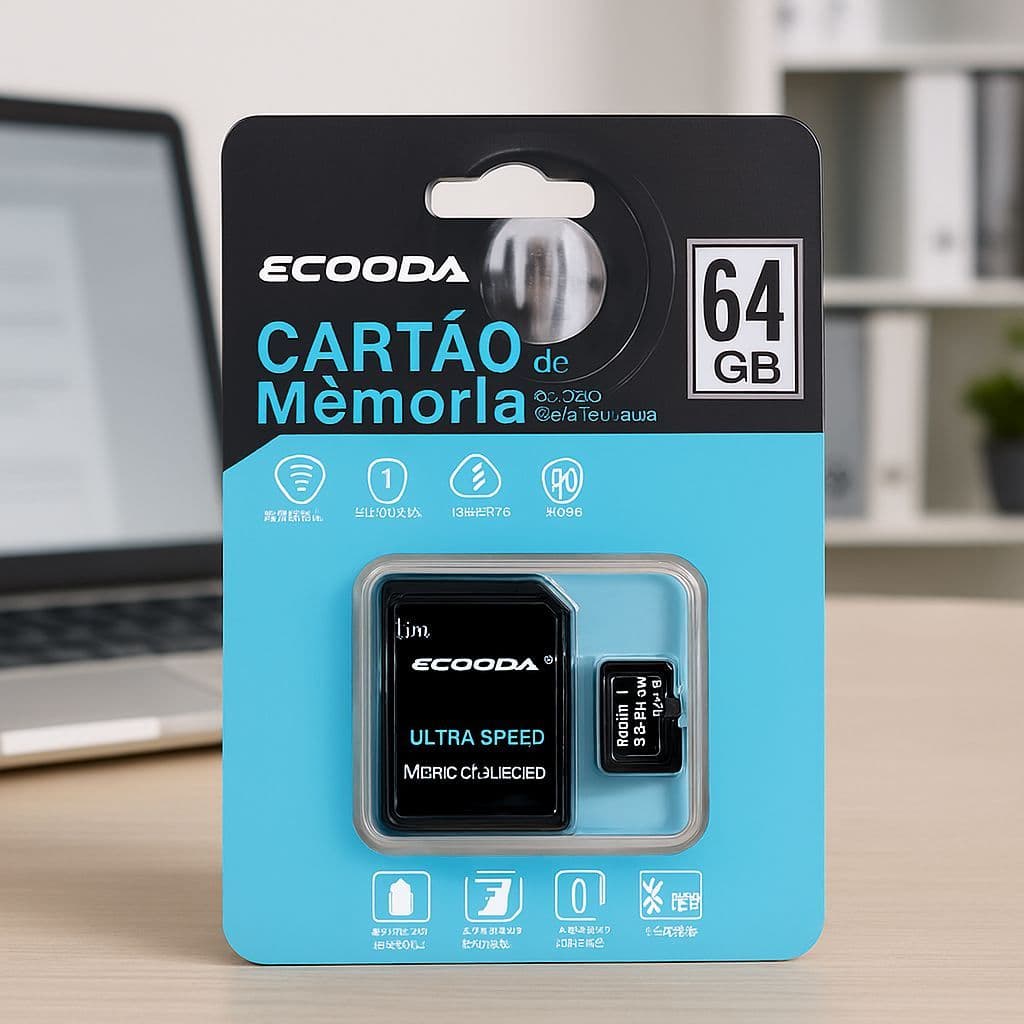 Cartão de memória SD c/ adaptador Ecooda 128GB, 64GB e 32 GB Class10