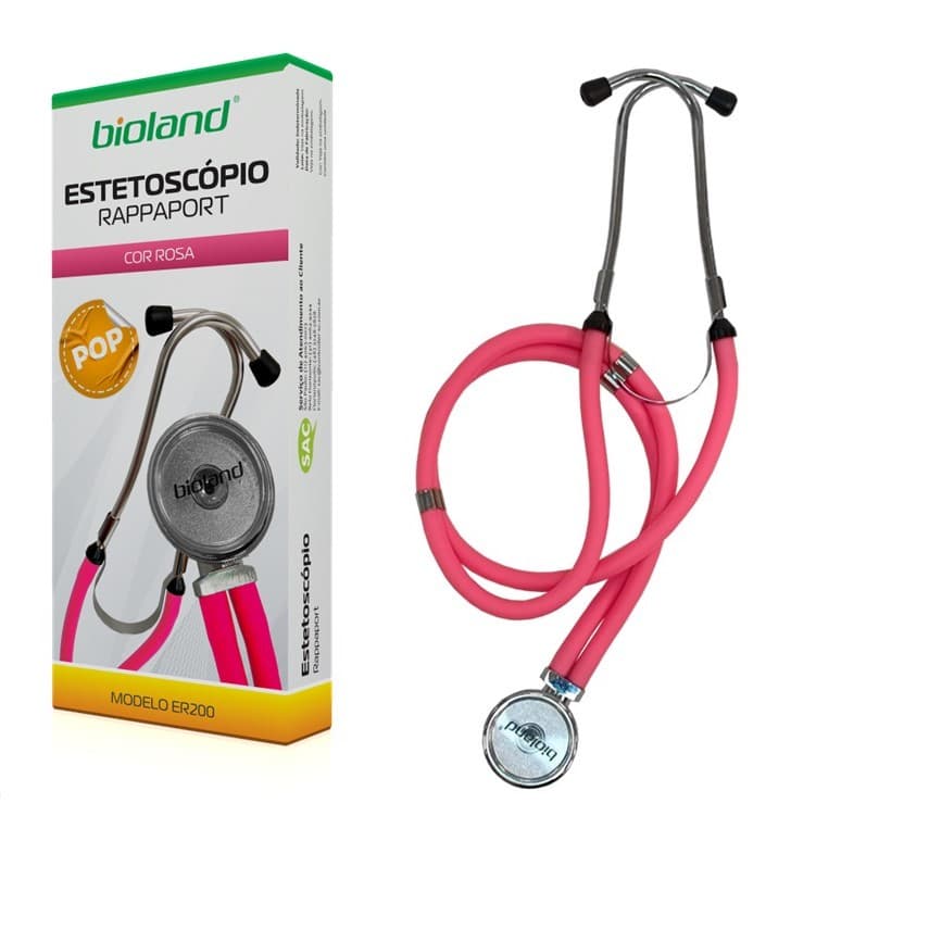 Estetoscópio Rappaport Pop Bioland Ad e Inf Cor Rosa com Peças de Reposição